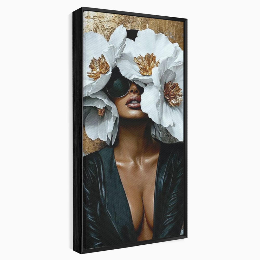 Tablou canvas cu tablou canvas cu silueta feminina, in rama de aluminiu negru